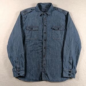 Gap Shirt Mens XL Blue Denim Long Sleeve Chin Strap Epaulets Western Cowboy NWOT